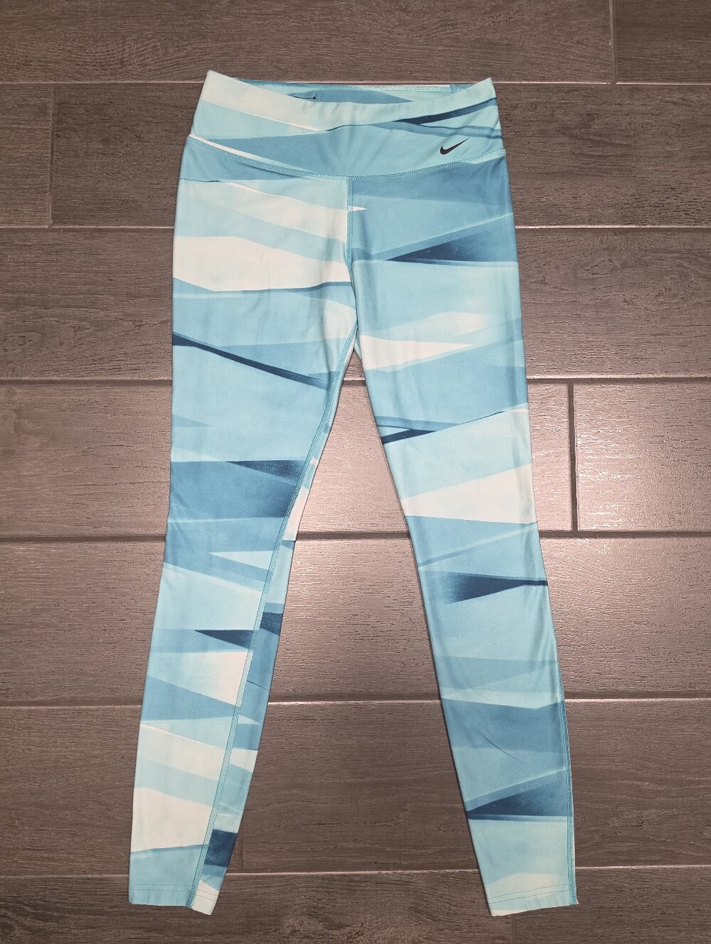 NIKE Dri-FIT Legend 2.0 Abstract Geometric Ribbon Wrap Tights Blue Teal Leggings